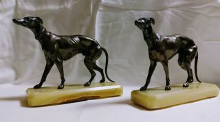 Antique Bronze Great Danes On Marble Bases