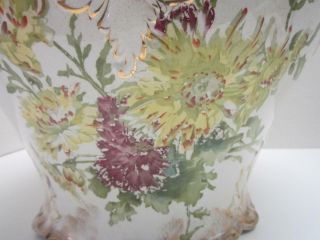 Jardiniere Antique Porcelain With Multi - Color Floral Design Gilded Trim 12 