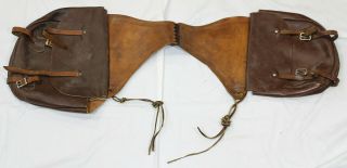 Vintage Western Cowboy Brown Leather Calvary Saddle Bags Trail Ranch Horse Tack