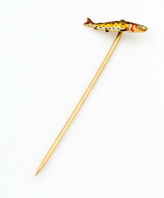 Antique 10k Solid Gold Enamel Fish Hat Pin - 7121 - 3