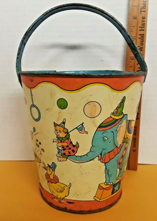Vintage 1950s J.  Chein & Co Made In Usa Sand Bucket Carnival Tin Toy Beach Pail