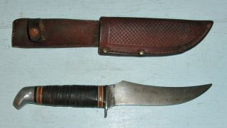 Vintage Schrade Walden 148 Hunting Skinning Knife W/ Leather Belt Sheath