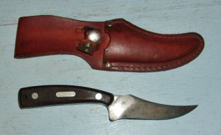 Old Timer Schrade Sharp Finger Hunting Skinning Knife W/ Leather Belt Sheath