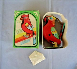 Vintage Wind - Up Bird Parrot Tin Lithograph Toy.  Made In China