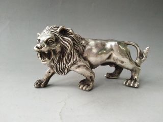 Rare Chinese Silver Copper Pure Hand - Carved Lifelike Lion Statue