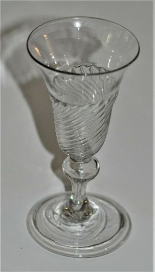 Antique Georgian Wine Glass Fold Over Rim Wrythen Twist