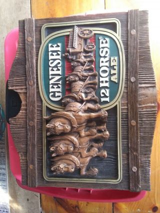 Vintage Genesee 12 Horse Ale Bar Advertising Beer Sign Man Cave Faux Wood