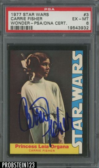 Carrie Fisher Signed 1977 Topps Star Wars Wonder Bread 3 Princess Leia Psa/dna