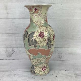 Toyo H F P Macau Chinese Porcelain Pink Blue Floral Hand Painted Tall Vase
