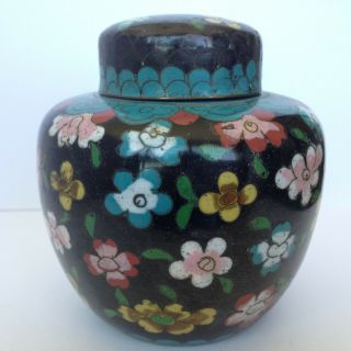 Antique Vintage Chinese Asian Cloisonne Enamel Ginger Jar W Flowers 