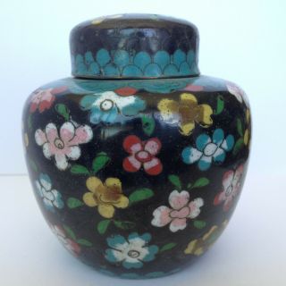 Antique Vintage Chinese Asian Cloisonne Enamel Ginger Jar w Flowers ' CHINA ' 2