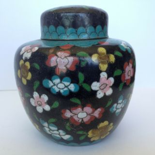 Antique Vintage Chinese Asian Cloisonne Enamel Ginger Jar w Flowers ' CHINA ' 3