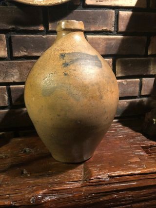 Antique Ovoid Salt Glazed Pottery Stoneware Jug Redware