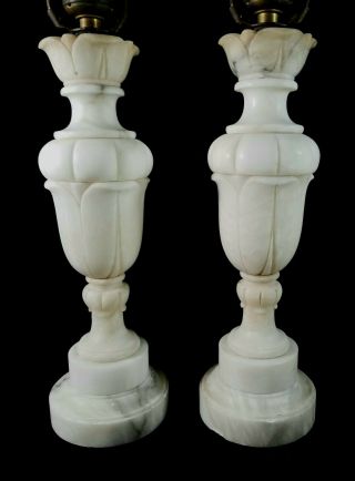 Sm Pair Antique Urn Shaped Alabaster Lamps Need Rewiring 21.  2 " To Finial Vfine