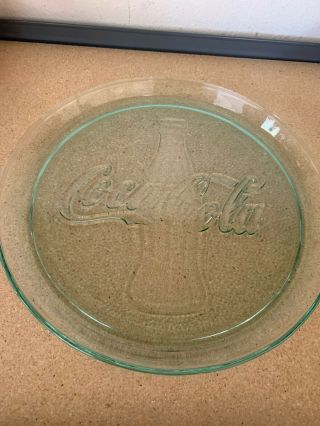Coca Cola Coke Bottle Round Clear Green Glass 13 " Serving Tray Plate Platter