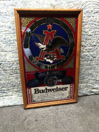 Vintage Budweiser Mirror Wood Frame Eaglee Sign Antique Bar Mancave - Unique