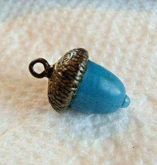 Vintage Antique Turquoise Glass Realistic Acorn Button 1/2 "
