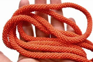 Vintage Chinese Red Glass Seed Bead Long Strand Necklace 69cm Not Coral