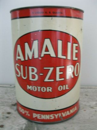 Vintage Amalie Sub - Zero Motor Oil 5 Quart Tin Can Old Advertising Test Tube