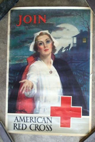 Ww2 American Red Cross Recruitment Poster 30 " X 20 " - Vintage