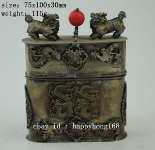 Chinese Old Copper Plating Silver Dragon Phoenix Toothpick Box A02