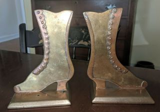 Pair Antique Victorian Boot Mantle Garnitures Brass & Copper 19th Century