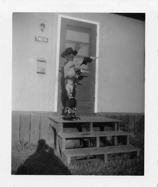Cute Cowboy Takes Aim - Kid Gun Boots Hat Black African American Boy Vtg Photo