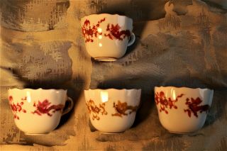 Set of 4 Meissen Court Dragon Demi - tasse Cups (Three different Colors) c.  1924 2