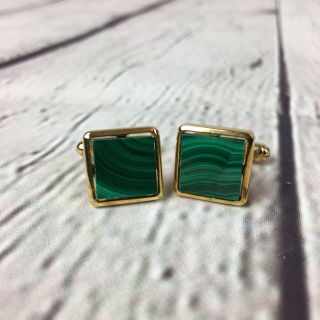 Vintage Christian Dior Cuff Links Cufflinks Gold Tone With Green Center Square