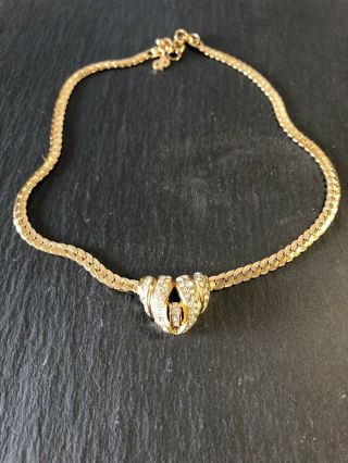 Vintage Christian Dior Gold Plate Swarovski Crystal Embellished Necklace 80 