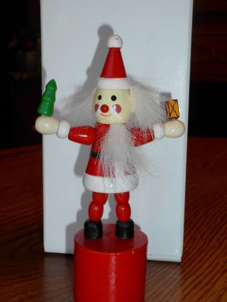 Vintage Santa Wooden Push Up Puppet Collapsible Toy Thumb Push Christmas Decor