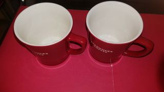 Two Starbucks Coffee Mug/cup 2008 Red W/ White Embossed Lettering 14oz