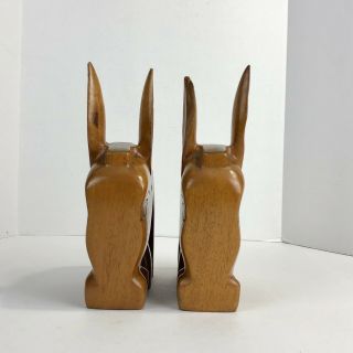 Vintage Hand Carved Wooden Donkey Bookends Mule Solid Wood Decor 2