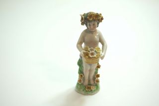 Antique Dresden German Porcelain Figurine Of Nude Girl With Basket 4 " Tall