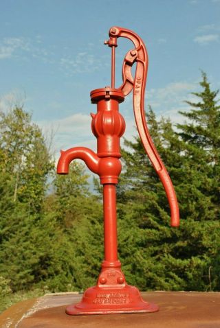 Old Vintage Red Jacket Davenport Iowa Cast Iron Mellon Top Hand Water Well Pump