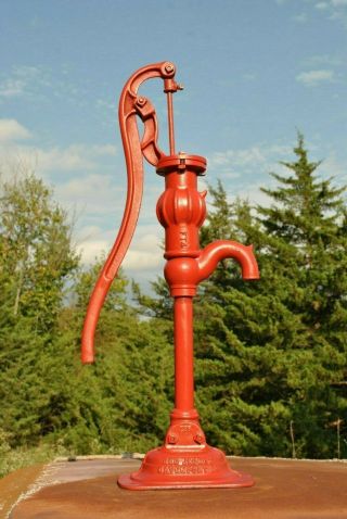 Old Vintage Red Jacket Davenport Iowa Cast Iron Mellon Top Hand Water Well Pump 2