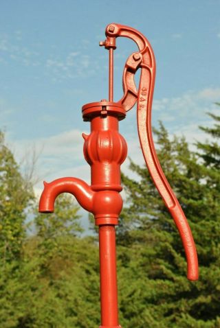 Old Vintage Red Jacket Davenport Iowa Cast Iron Mellon Top Hand Water Well Pump 3