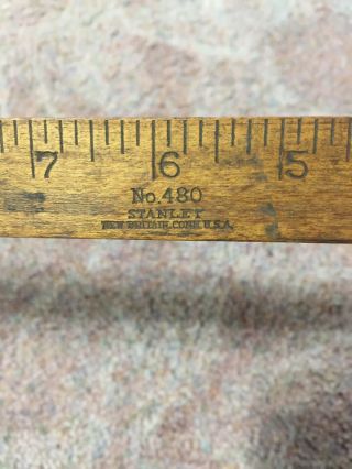 Old Antique Early Stanley No.  480 Maple & Brass Extension Rule 4 - 8 Feet Tool 2