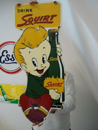 Large Vintage 1951 Drink Squirt Porcelain Gas Station Sign Soda Pop