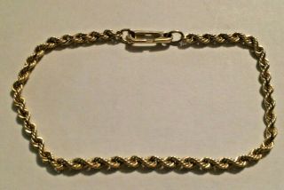 Vintage 14k Yellow Gold 8.  5 " 3mm Rope Chain Bracelet,  7.  9 Grams,  Stamped 14k