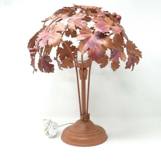 Vintage Tole Metal Iron Italian Mauve Grape Leaves Vine Table Lamp