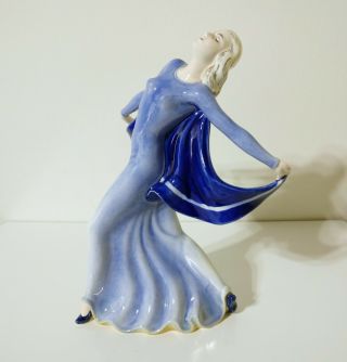 Hertwig Katzhutte Art Deco Dancing Woman Lady In Blue Dress W/ Cape Figurine 9 "