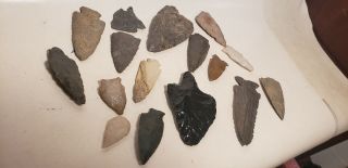 15 ANTIQUE ARROW HEADS - FLINT - STONE - INDIAN - DIFF SIZES - ARTIFACTS - SPEAR HEAD - POINTS 2