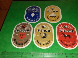 5 X Beer Paper Label (star Brewery Eastbourne) Various All Mint/unused