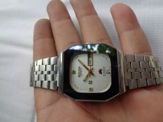 Rare Vtg Ss Square Case Gray Dial Ricoh Japan Mens Automatic Watch