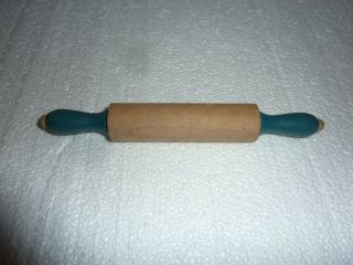 Vintage Wooden Toy Rolling Pin Blue Handles S - 24