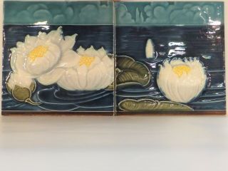 Two Boizenburg Art Nouveau Water Lily Tiles,  Circa 1905 - 1910