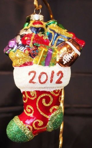 2012 Holiday Stocking Sparkle Bright By Radko Ornament Blown Glass Silvered