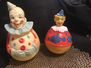 Vintage Knickerbocker Plastic Co Clown Toy And Unmarked Large Clown W/noise