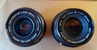(2) Vintage Pentax Pentax Smc Lens: 50mm F/1.  7 & 35mm F/2.  8